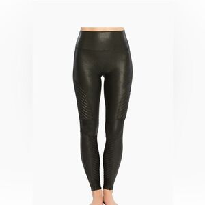 SPANX Black Faux Leather Moto Leggings